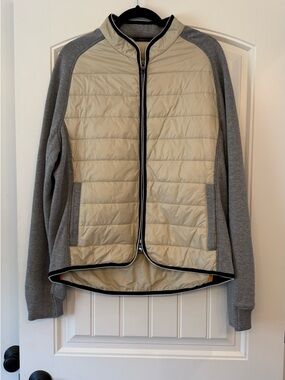 Men's Waterville Quilted Mixed Media Front Zip Jacket in Tan and Grey Size US 42